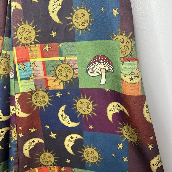 Women's Celestial Wide Leg Pull On Pants XS Mushrooms Moons Boho Gypsy Festival - Picture 7 of 11